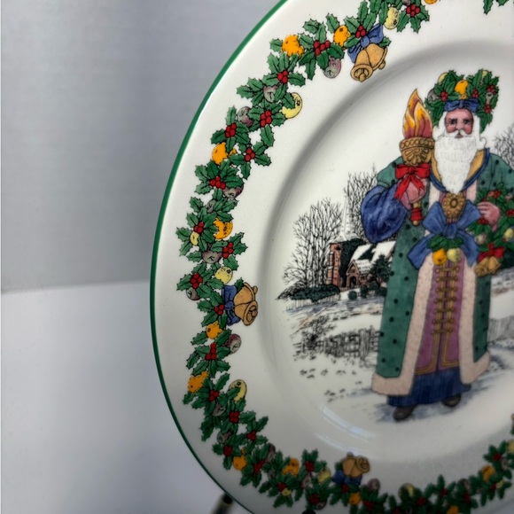 Spode Santas Around The World Plate 7.75”Christmas Tree Green Trim England VTG - Picture 3 of 8